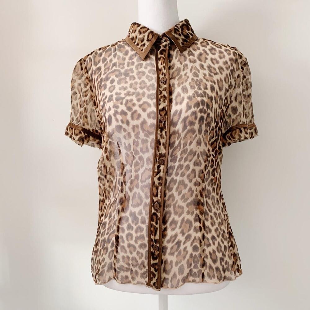 WDNY Leopard Print Silk Blouse